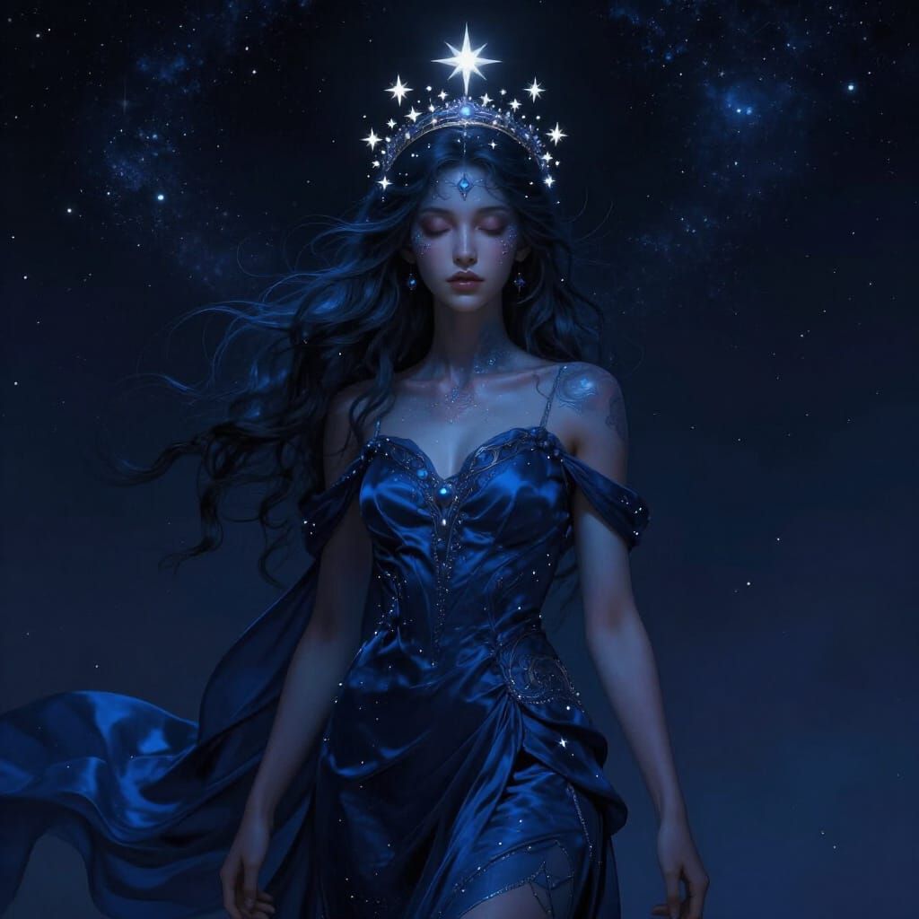 Cosmic Night Goddess in Matte Painting Style