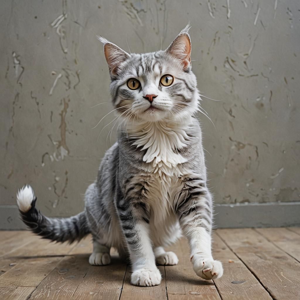 Proud Grey Feline Prancing