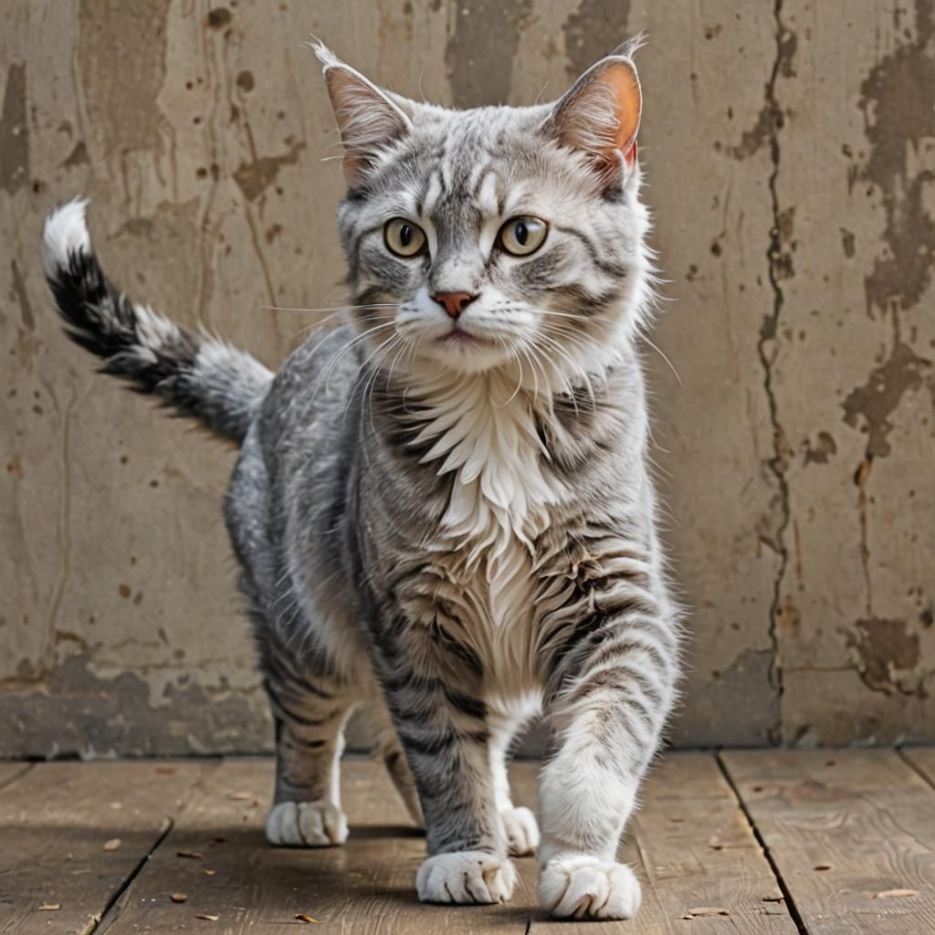Proud Grey and White Cat Prancing