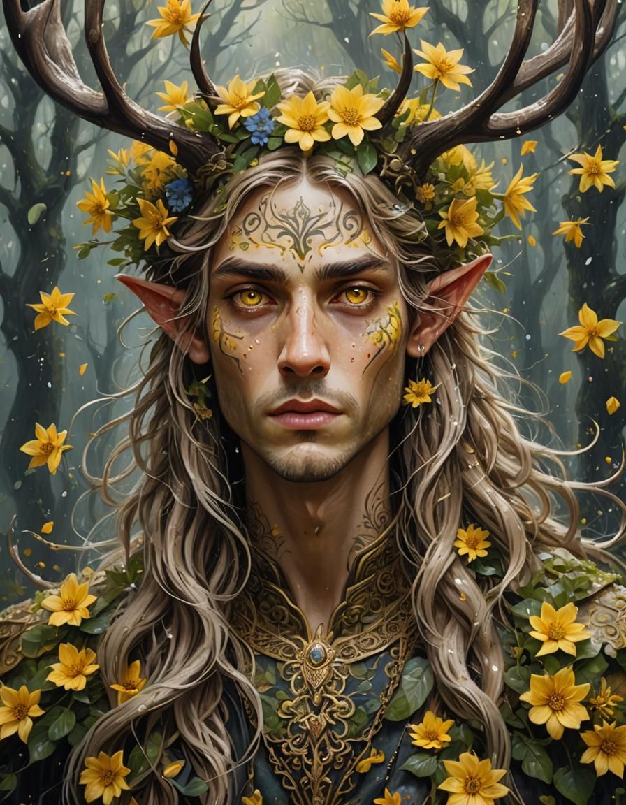Forest Stag Elf Portrait in Oil Painting Style