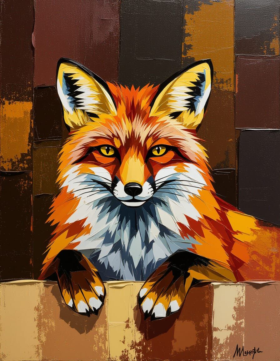 Abstract Impasto Painting of a Clouded Leopard