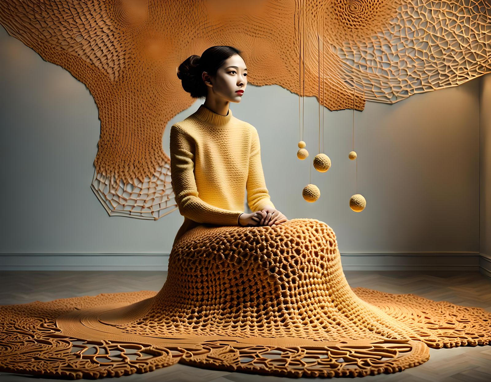 Mathematical Crochet Art in Surrealist Style