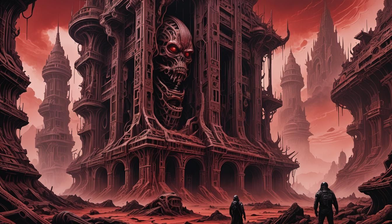 Martian Ruins in Polish Comics Style with Neon Glow