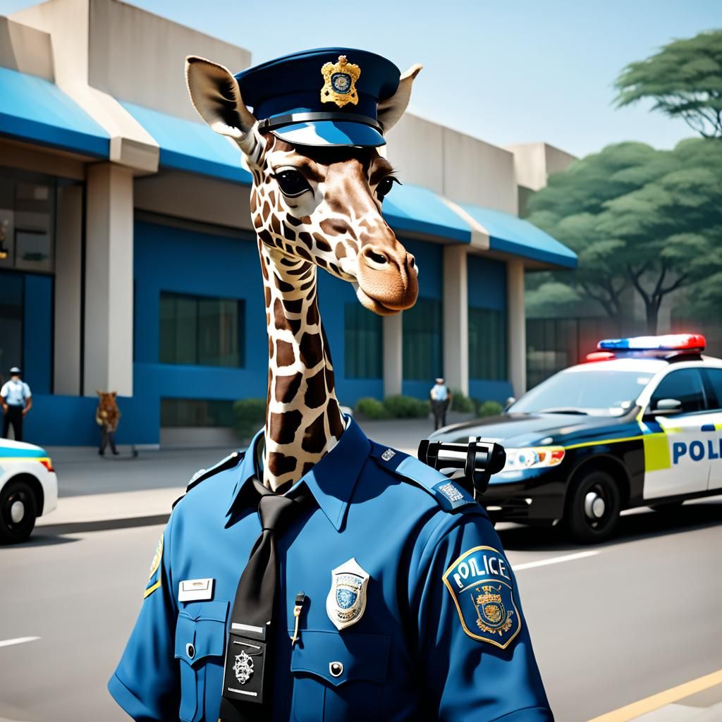 Giraffe Dressed as Police Officer