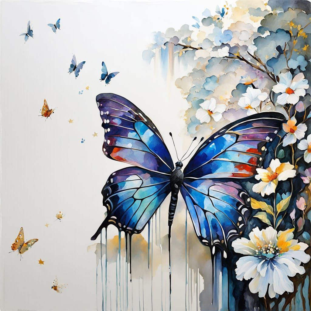 By Hokusai and Yoji Shinkawa:: Double exposure, dual exposure!! Front view :: cityscape dripping into a world of trees a...