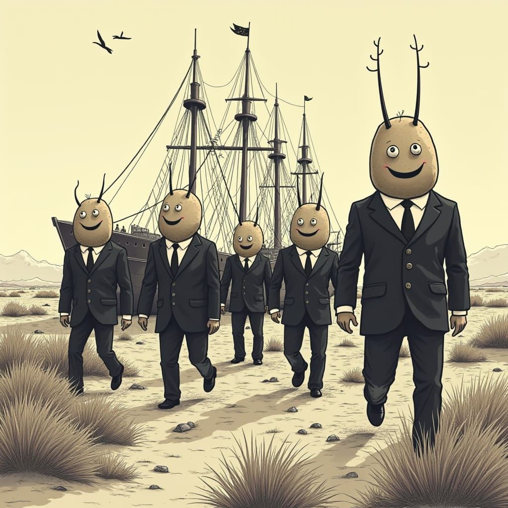 Surreal Potato-Faced Weirdos Boarding Tundra Ship