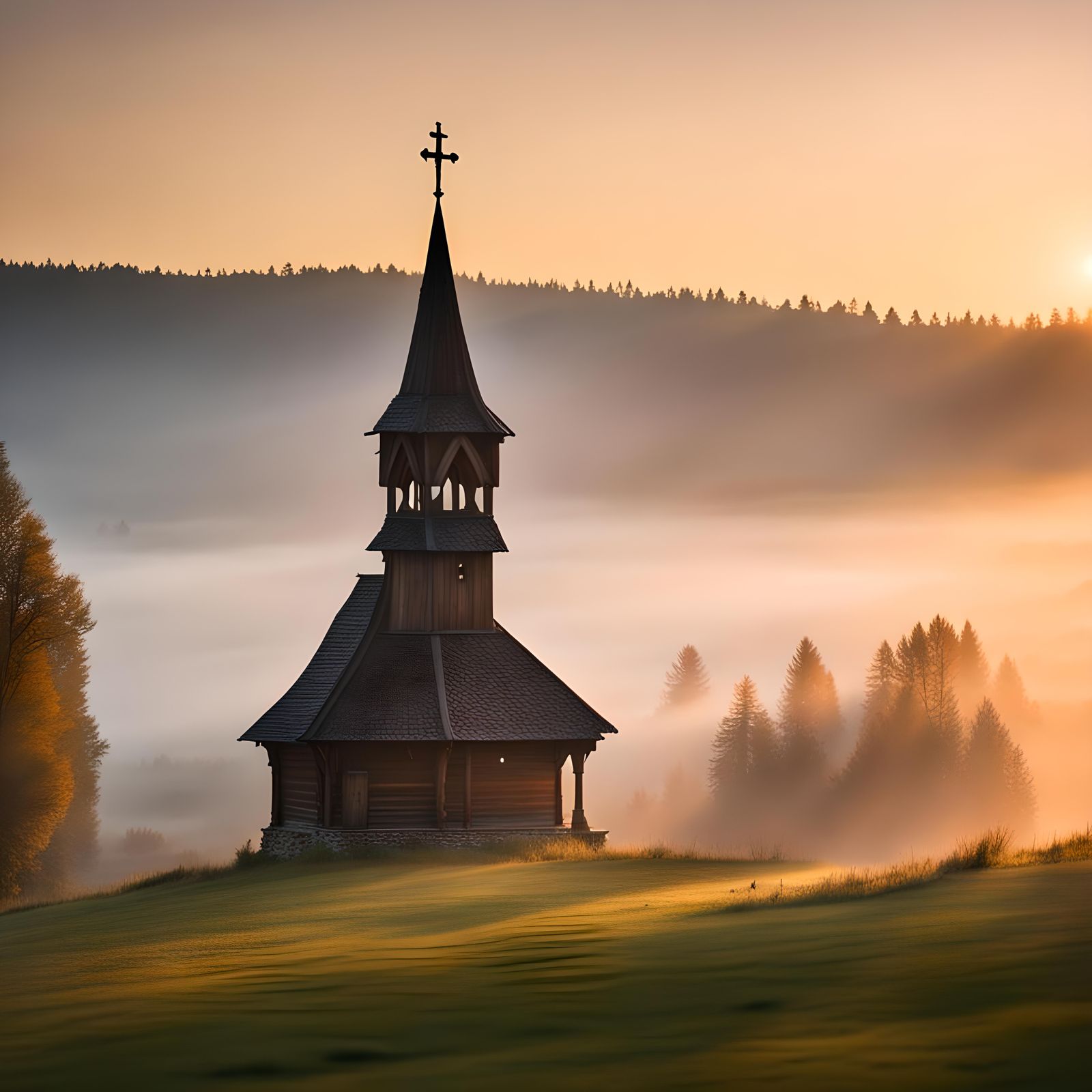 Picturesque Romanian Church at Sunset