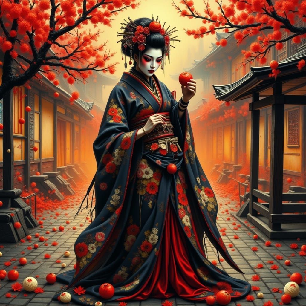 Horrific Geisha in Eerie Flux Style