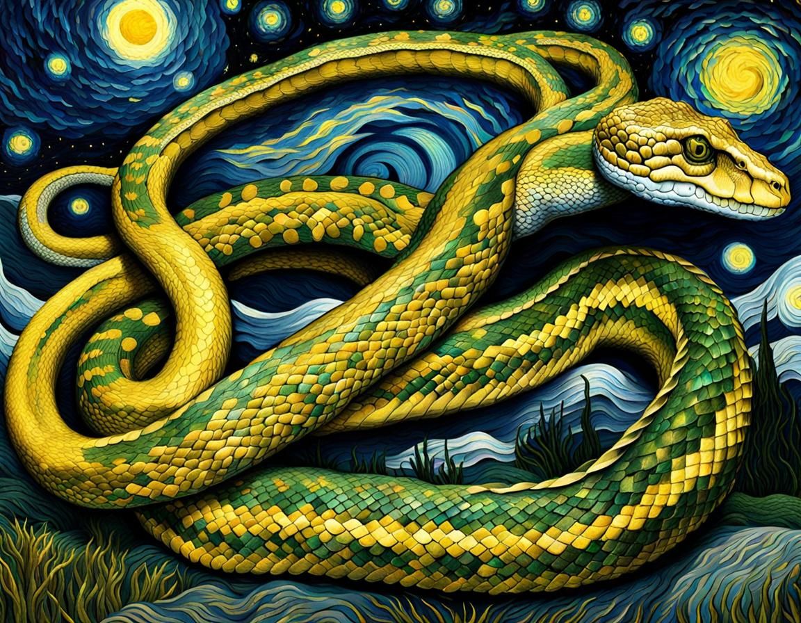 Hand of Snakes in Starry Night Style