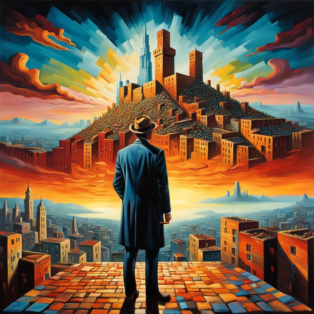 Surreal Cityscape with Hyper-Realistic Brick