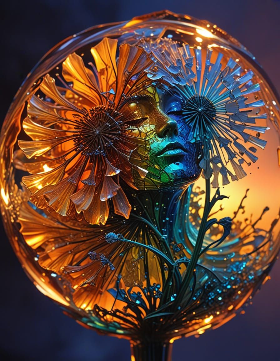 Dandelion in Molten Glass: A Surreal Vitrail Sunset