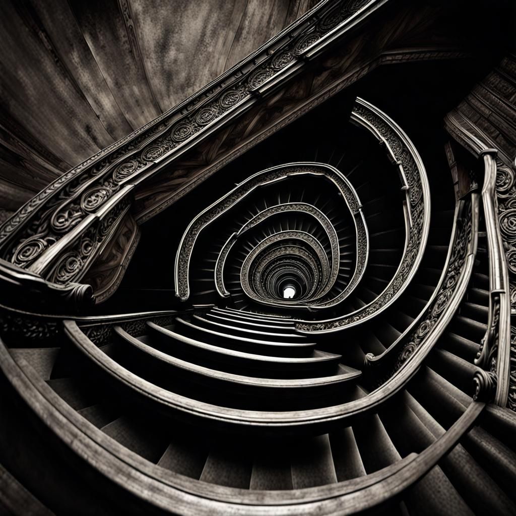 Ornate Staircase Spiraling Down to Hades