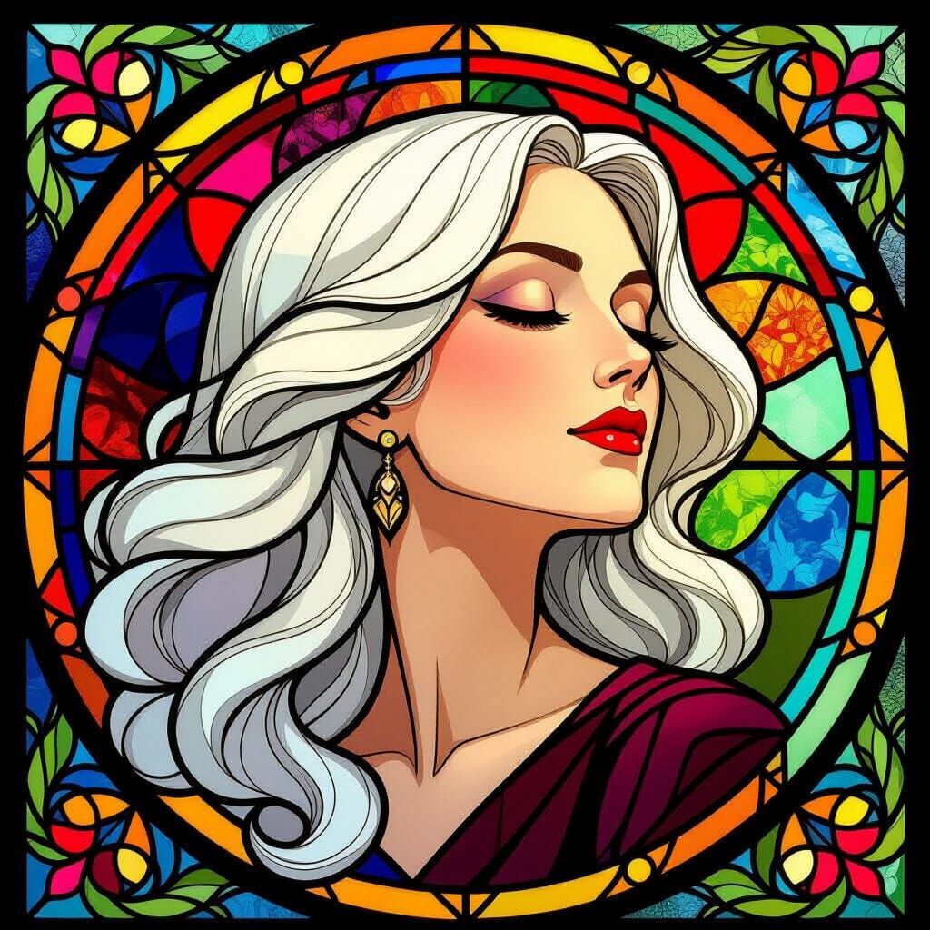 Emma Frost Stained Glass Portrait in Tiffany Style