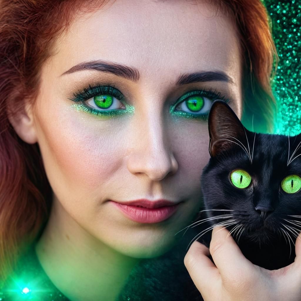 Mysterious Lady with Black Cat Portrait