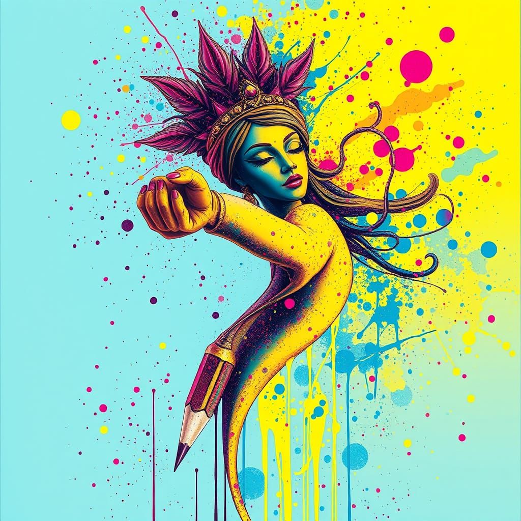 Pencil Transforms into Beauty Goddess in Polychromatic Style