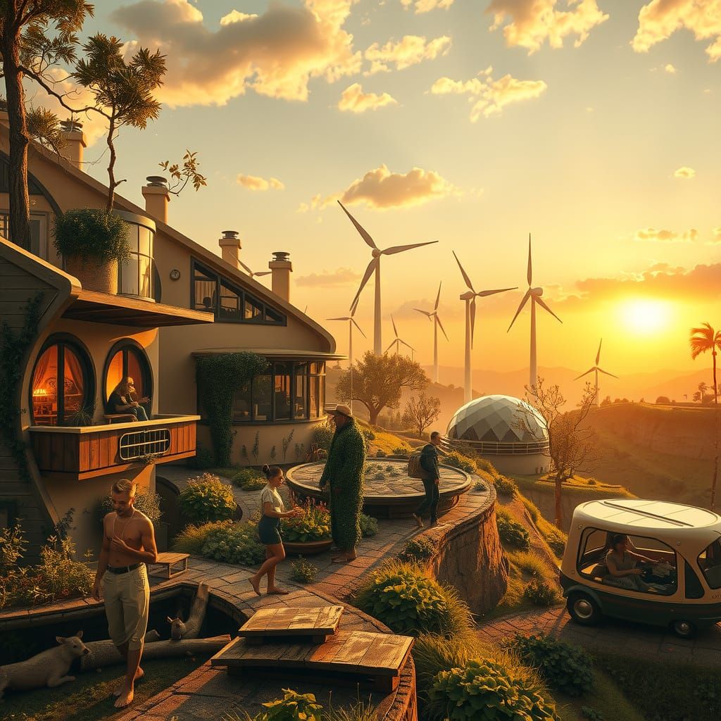 Surreal Eco-Futuristic Landscape with Solarpunk Settlements