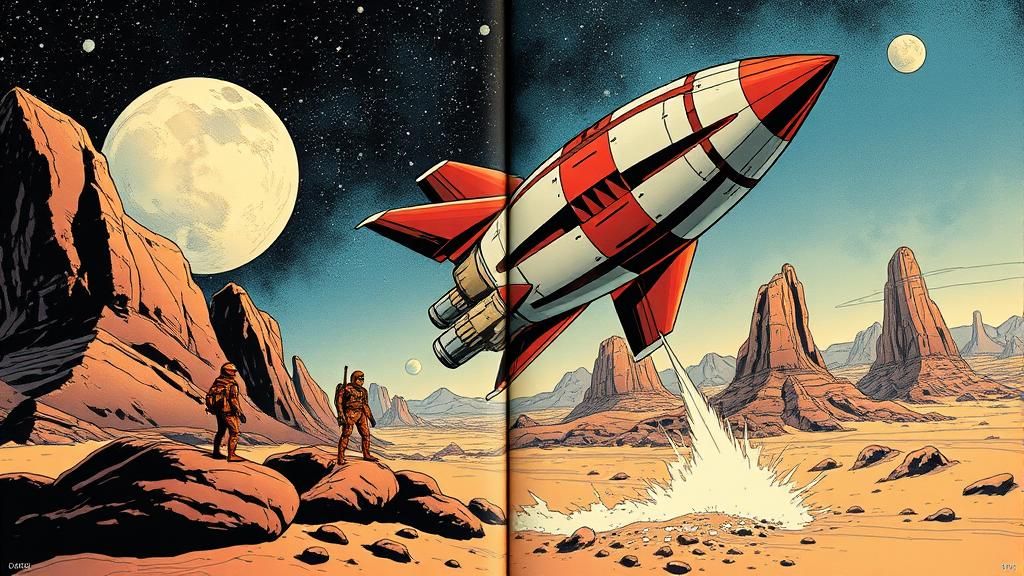 Superhero Comic Book Scene on Alien Planet