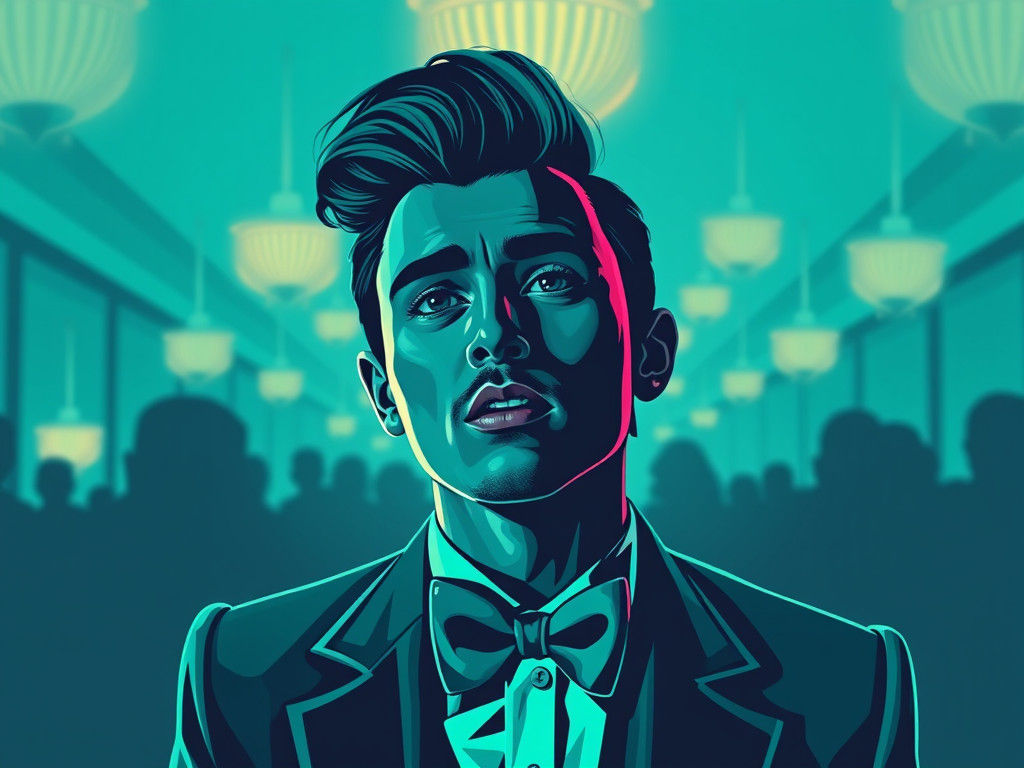 Teal Man Portrait in Pop Art Style
