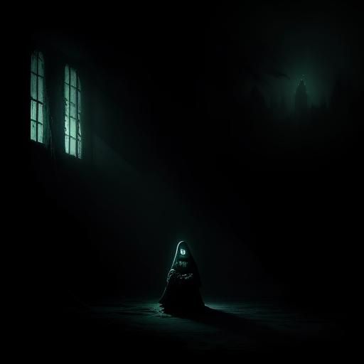 Eerie Girl with Ghosts in Dark Fantasy Style