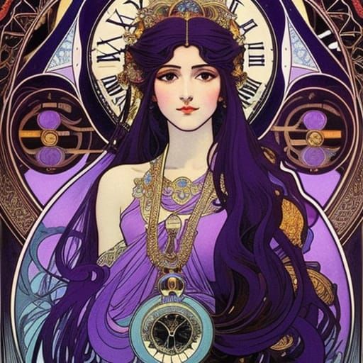 Goddess of Time with Hourglass in Art Nouveau Style