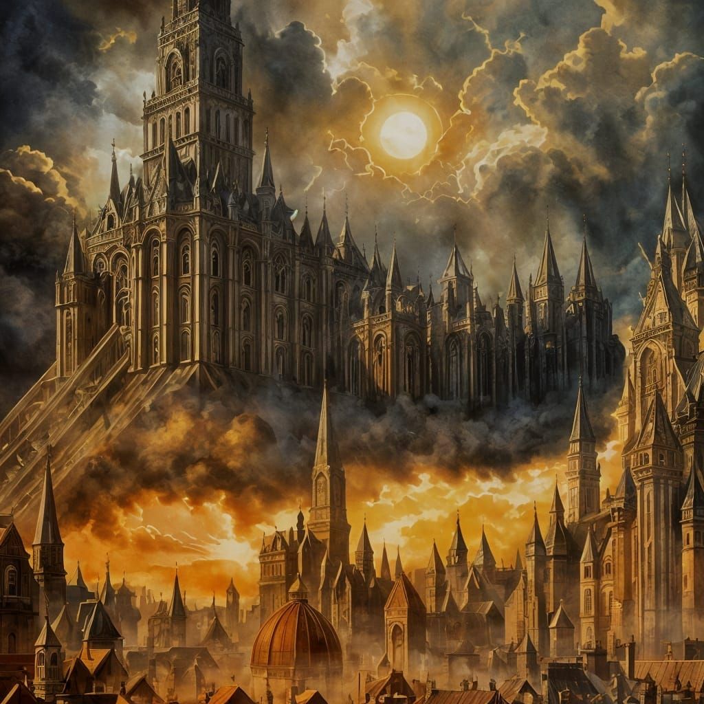 Grotesque Oil Painting of a Rune-Encoded Structure