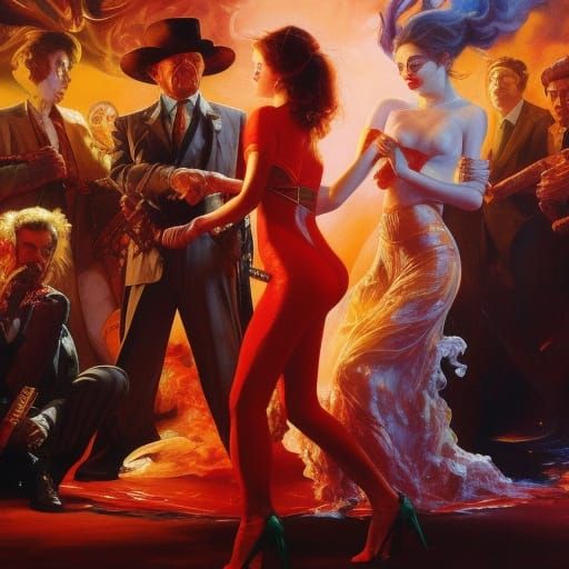 Fiery Surreal Encounter with Demons, Digital Art