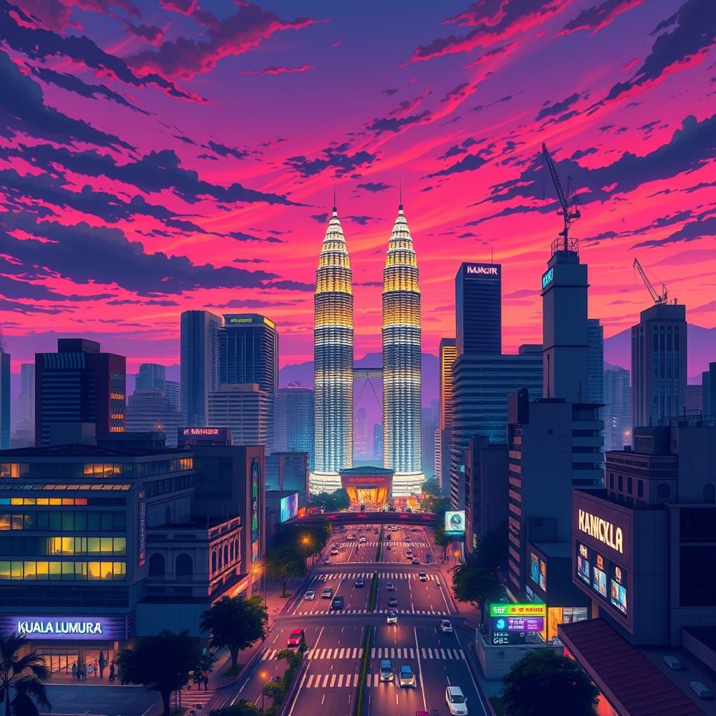 Kuala Lumpur Cityscape in Anime Style