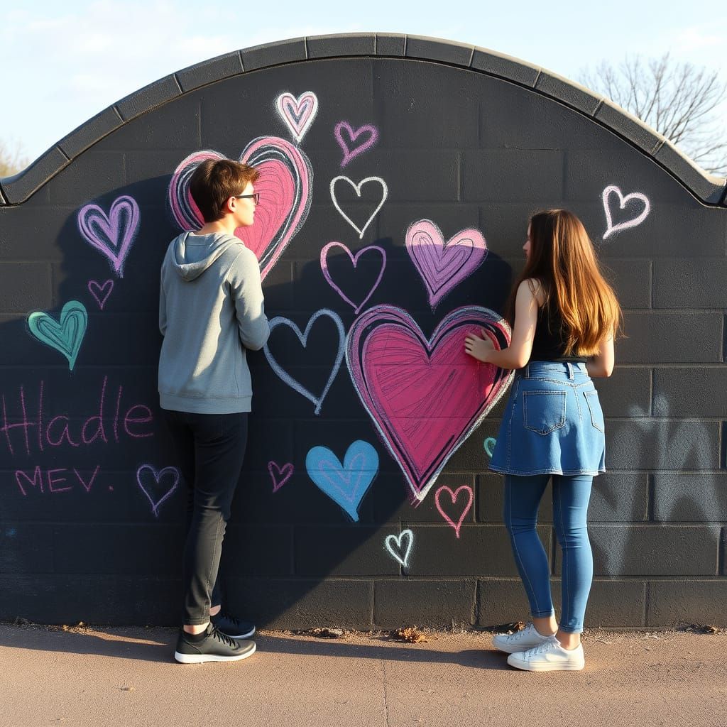 Sweet Love Amidst Playground Chalk Art