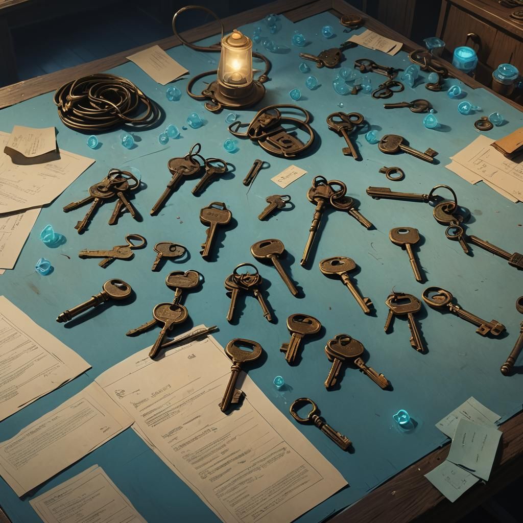 Keys in Dimly Lit Office as Fantasy Concept Art