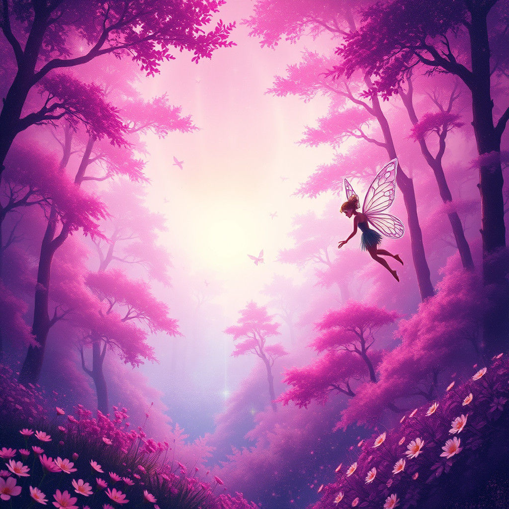 Pink and Purple Fairy Forest with Aurora Lights