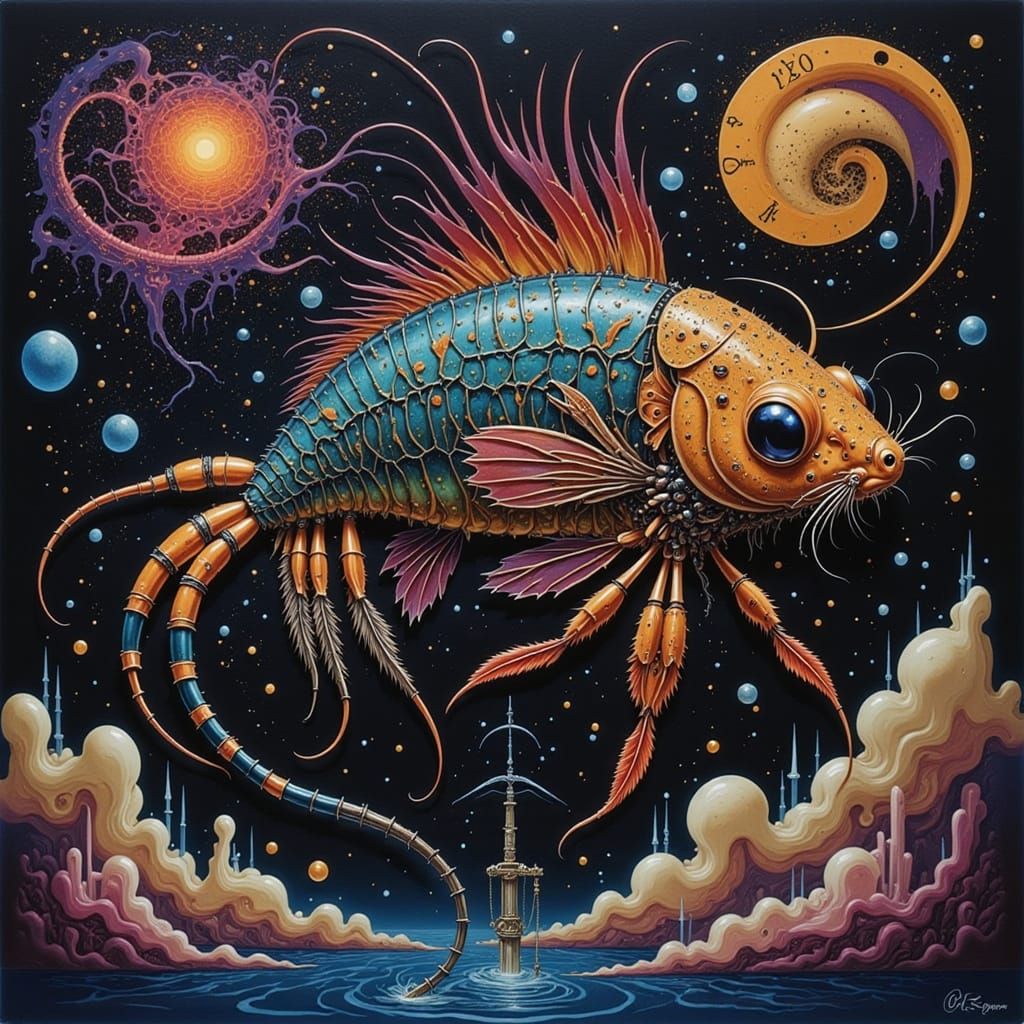 Angelfish in Cosmic Nebula with Surreal Elements
