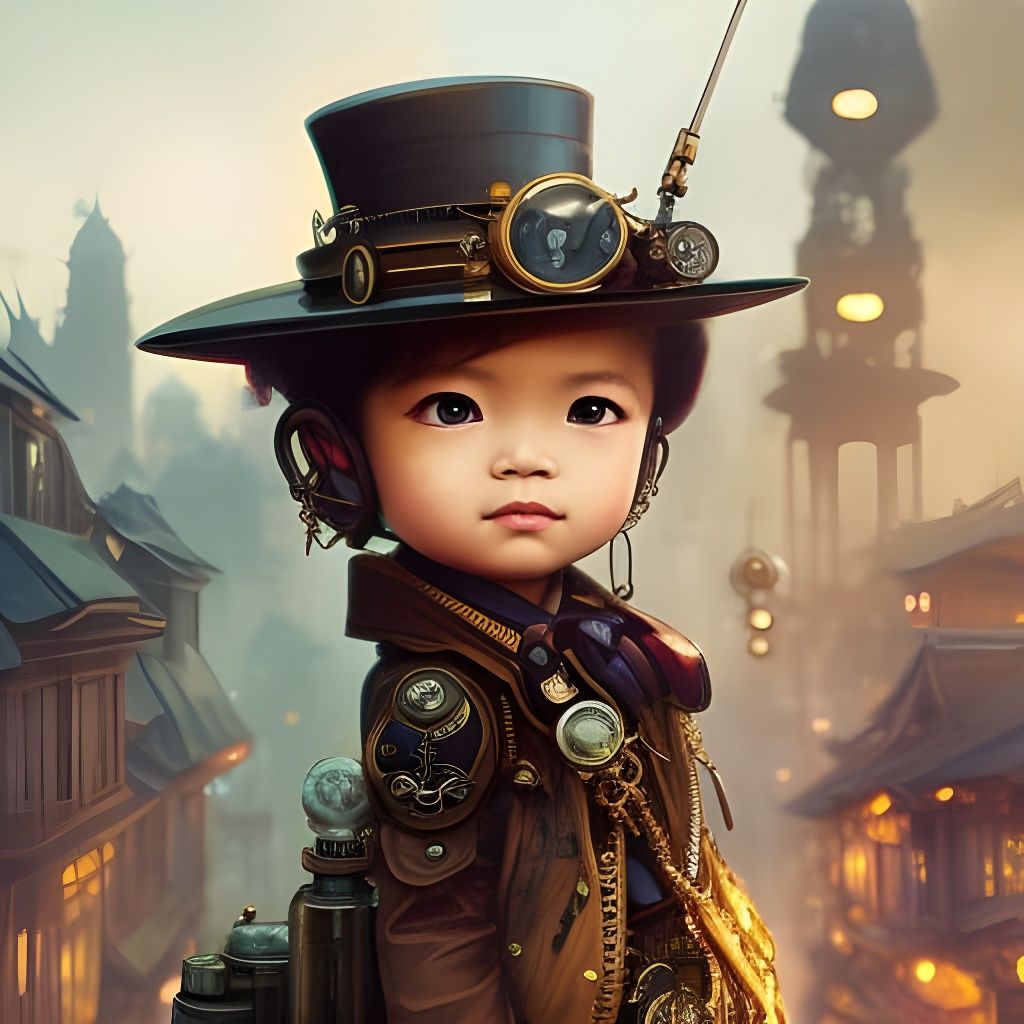 Steampunk Chibi Youngling in City Street Portrait