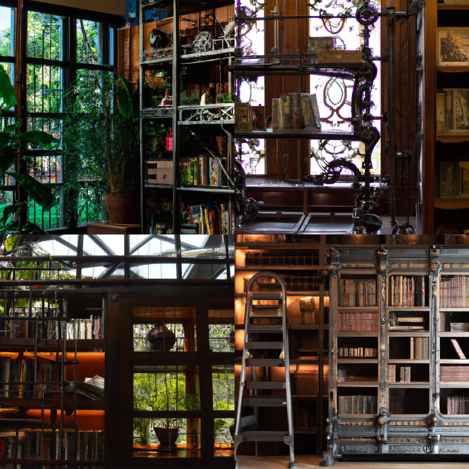Steampunk Botanical Library with Antique Carvings