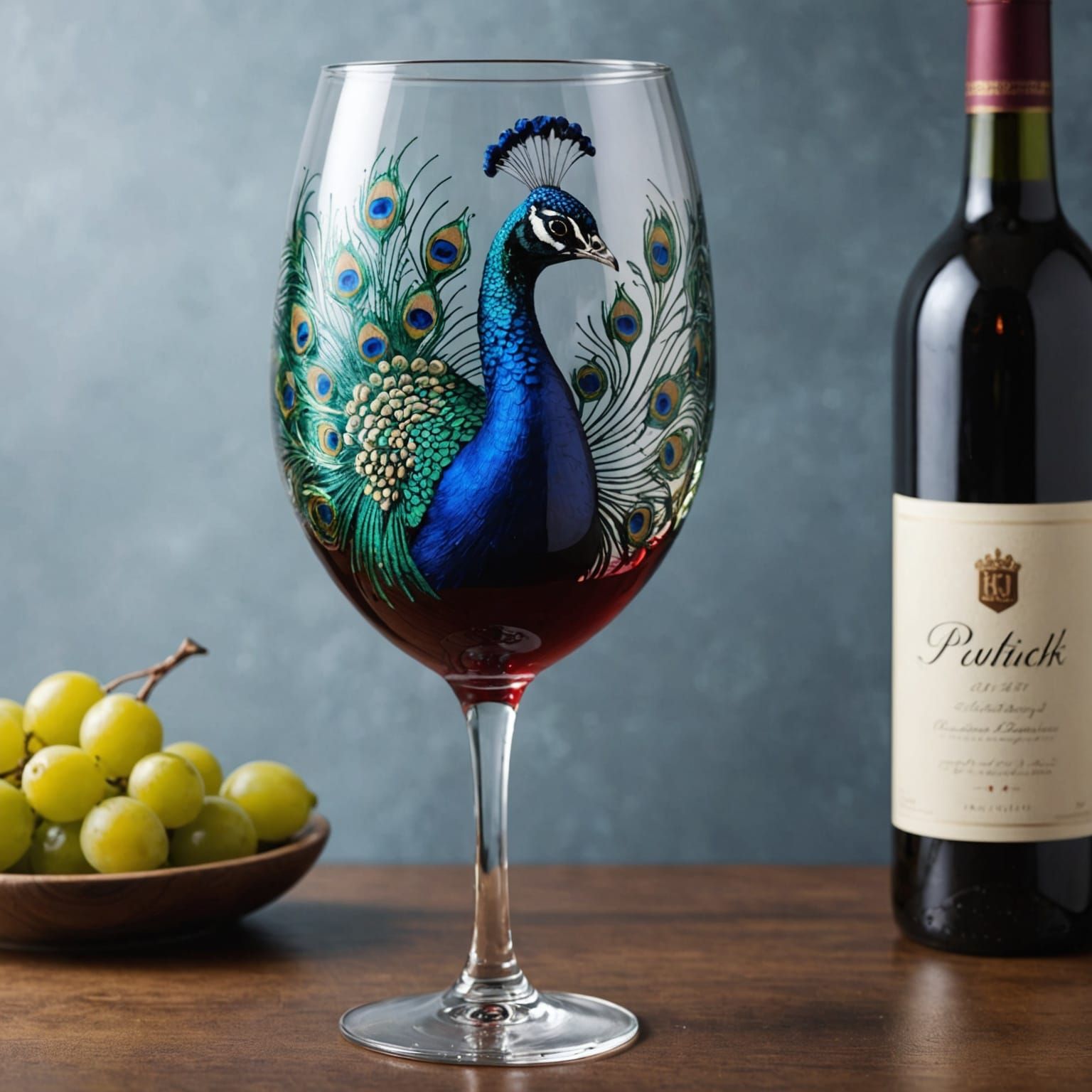 A Peacock Shatters the Surface of a Wine Glass