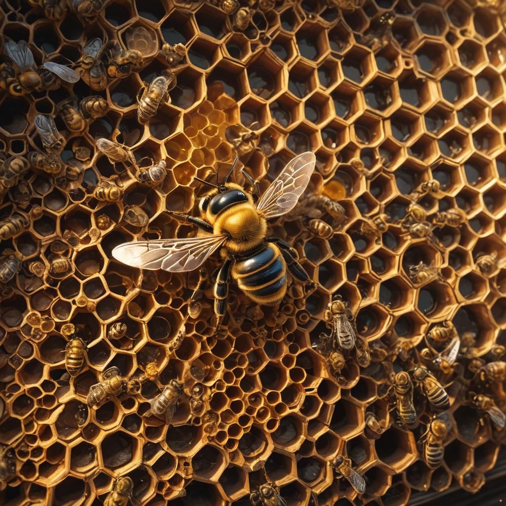 Bee Emerges from Honeycomb in Fantasy Art Deco Style
