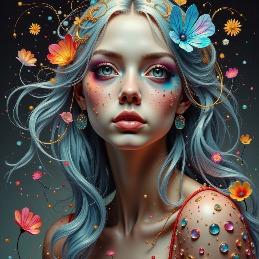 Surreal Fae Among Dark, Glitchy Cityscapes with a Flickering...