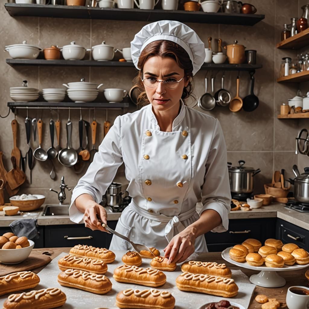 Angry Kitchen Lady Baking Eclairs with Magic