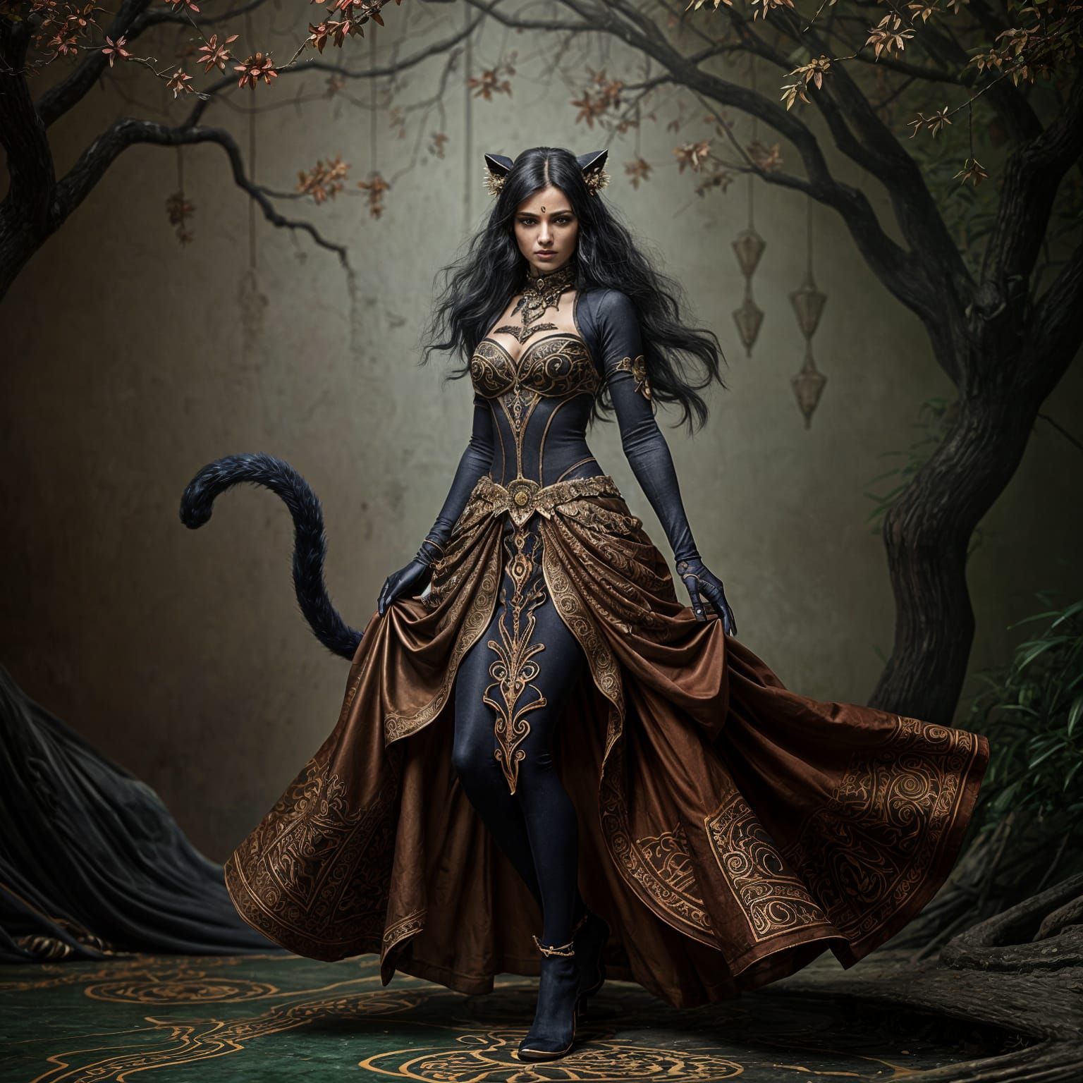Woman Dressed as Panther in Detailed Setting