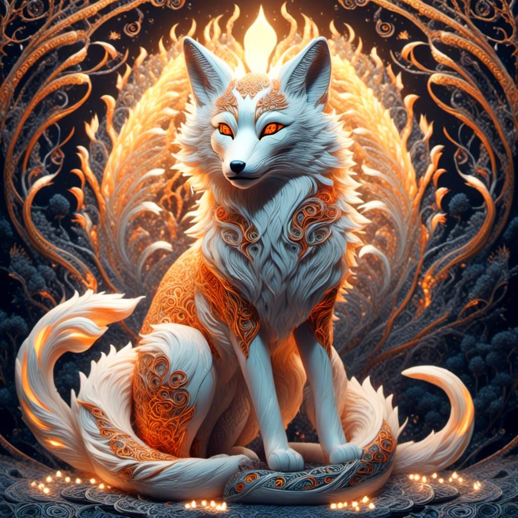 Mythological Kitsune Fox with Light Tracing