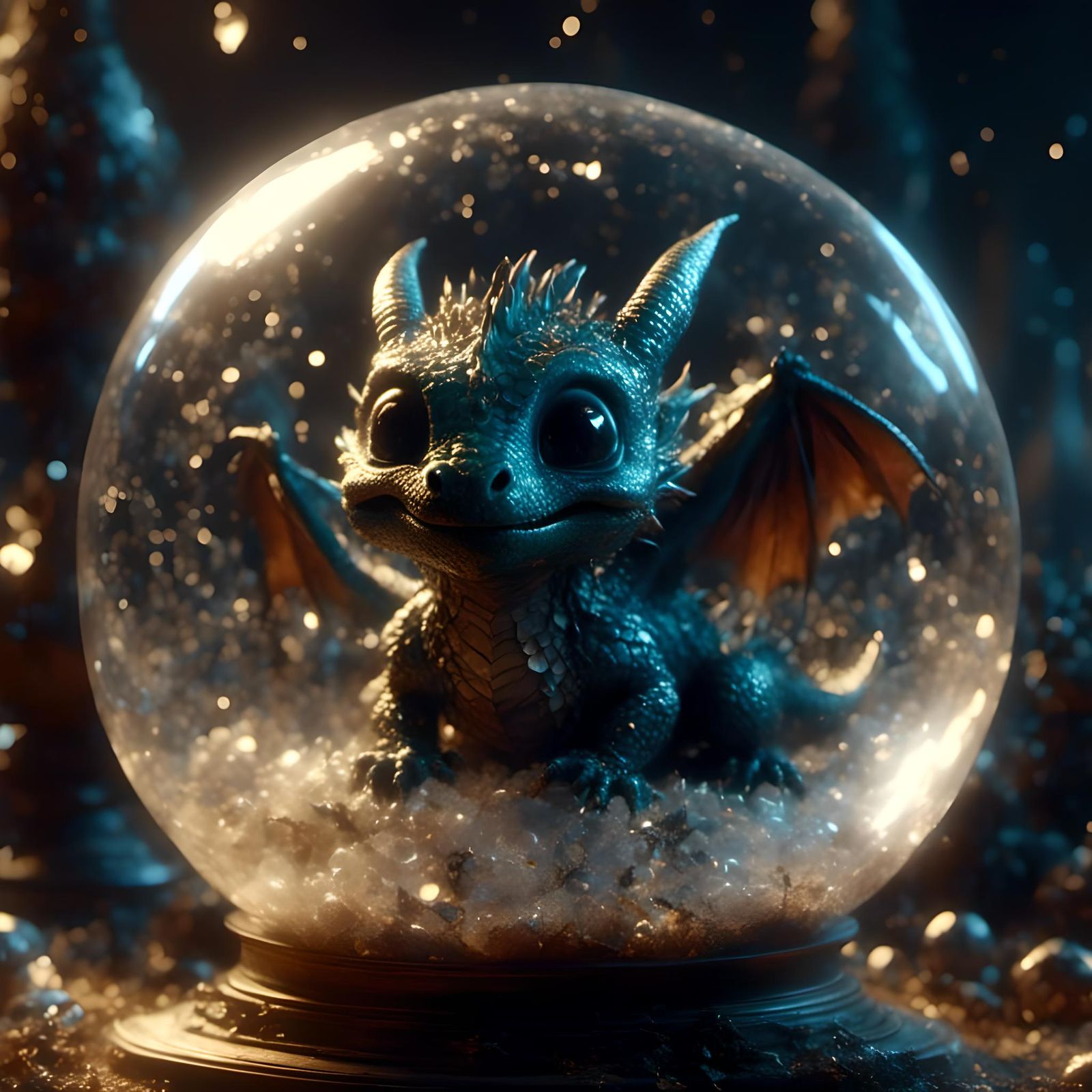 Adorable Baby Dragon Trapped in Glass Ball