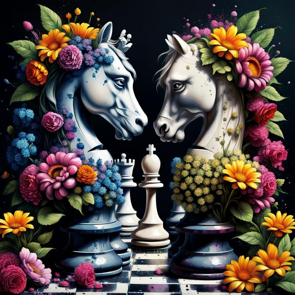 Floral Chess Pieces in Graffiti Art Style