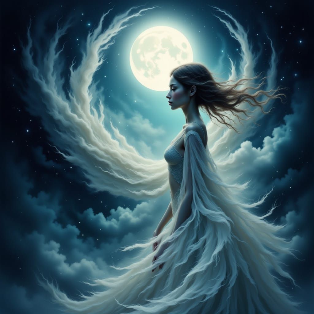Ethereal Moonlight Figure in Dreamy Illustration Style