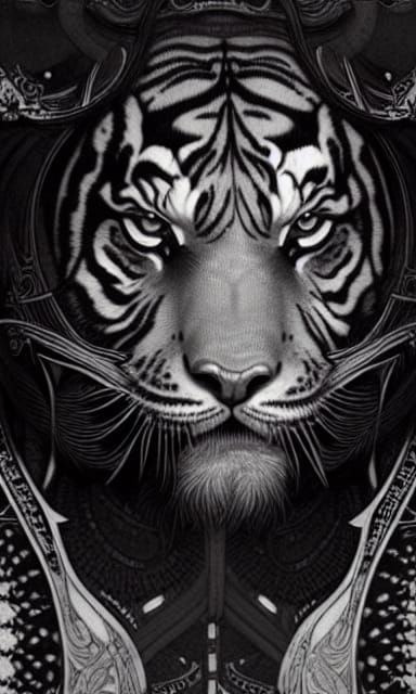 Tiger Wolf Portrait in Art Nouveau Style