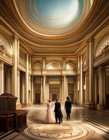 Elegant Ballroom Scene with Nostalgic Warm Colors