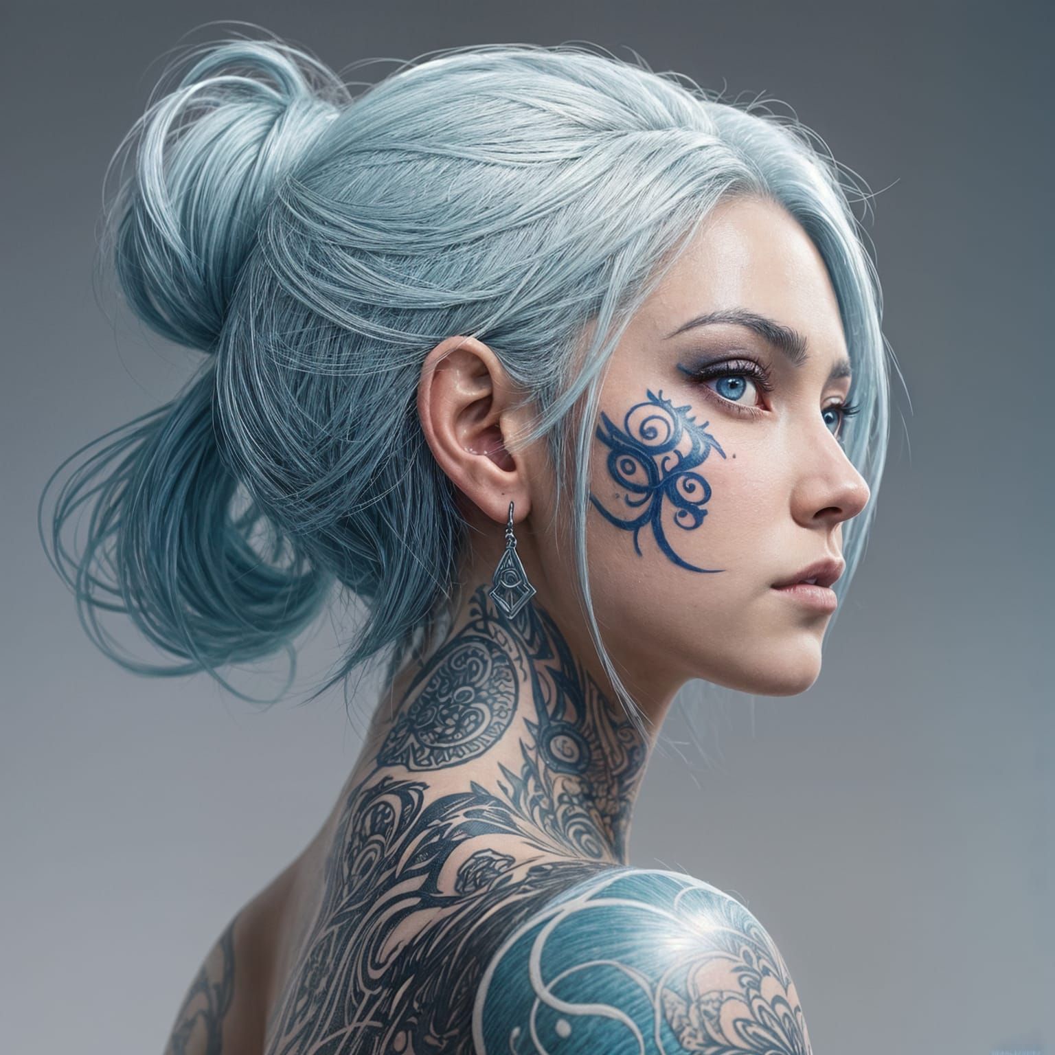 Latina Woman with Blue Hair: 3D Anime Art