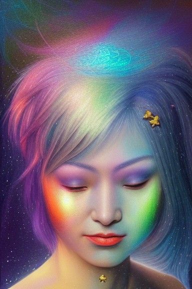 Holographic Rainbow Portrait in Fantasycore Style