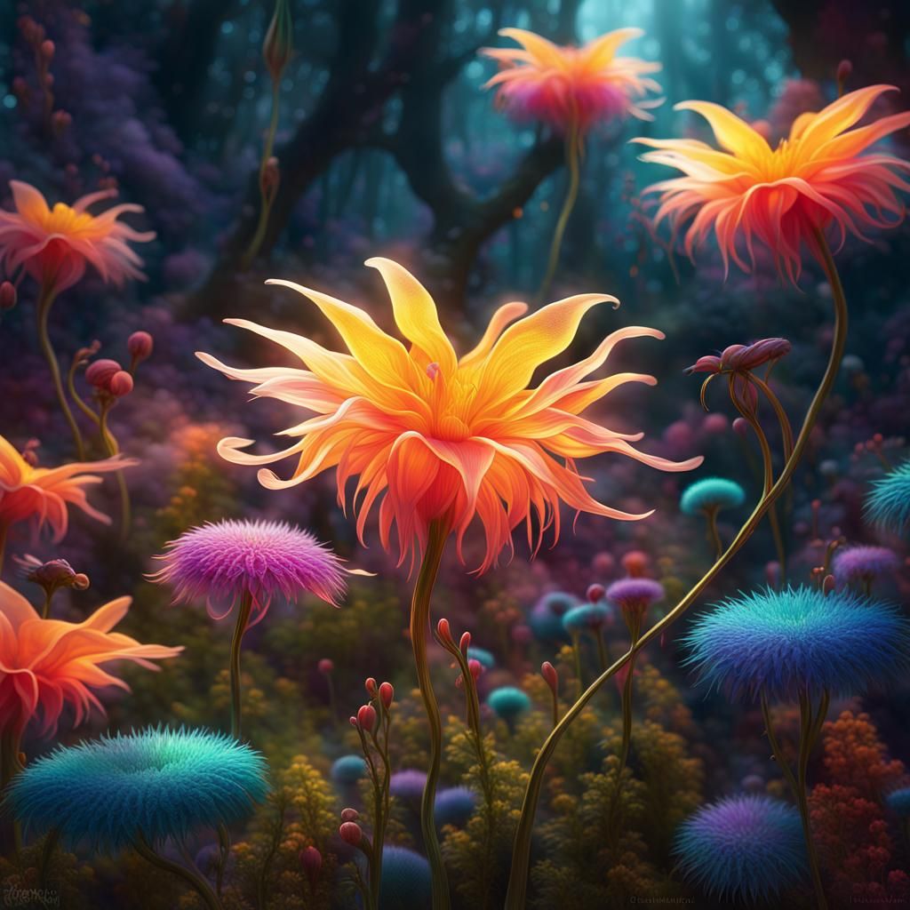 Pixar-Style Flowers with Ethereal Glow