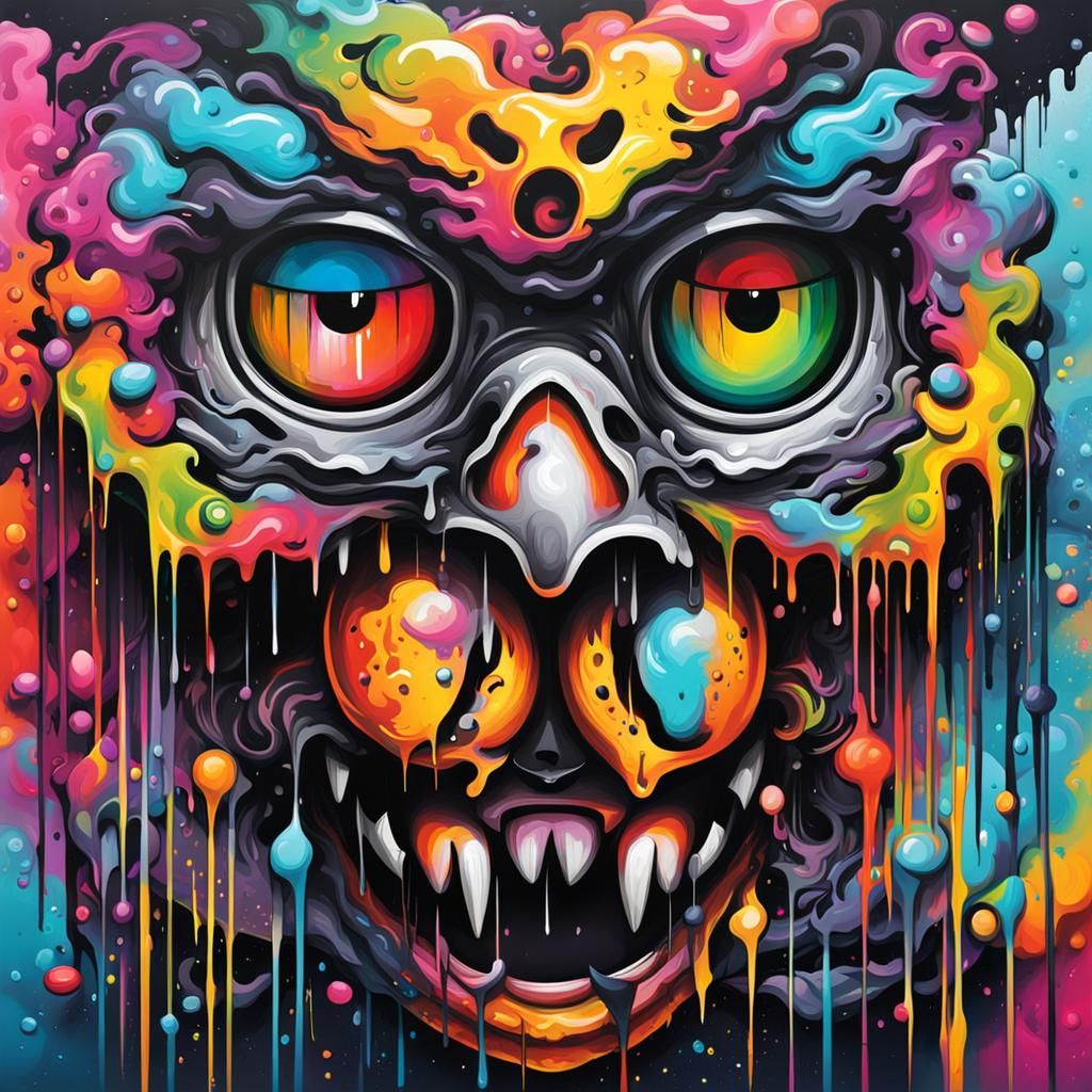 Detailed Metal Owl in Graffiti Splash Art Style
