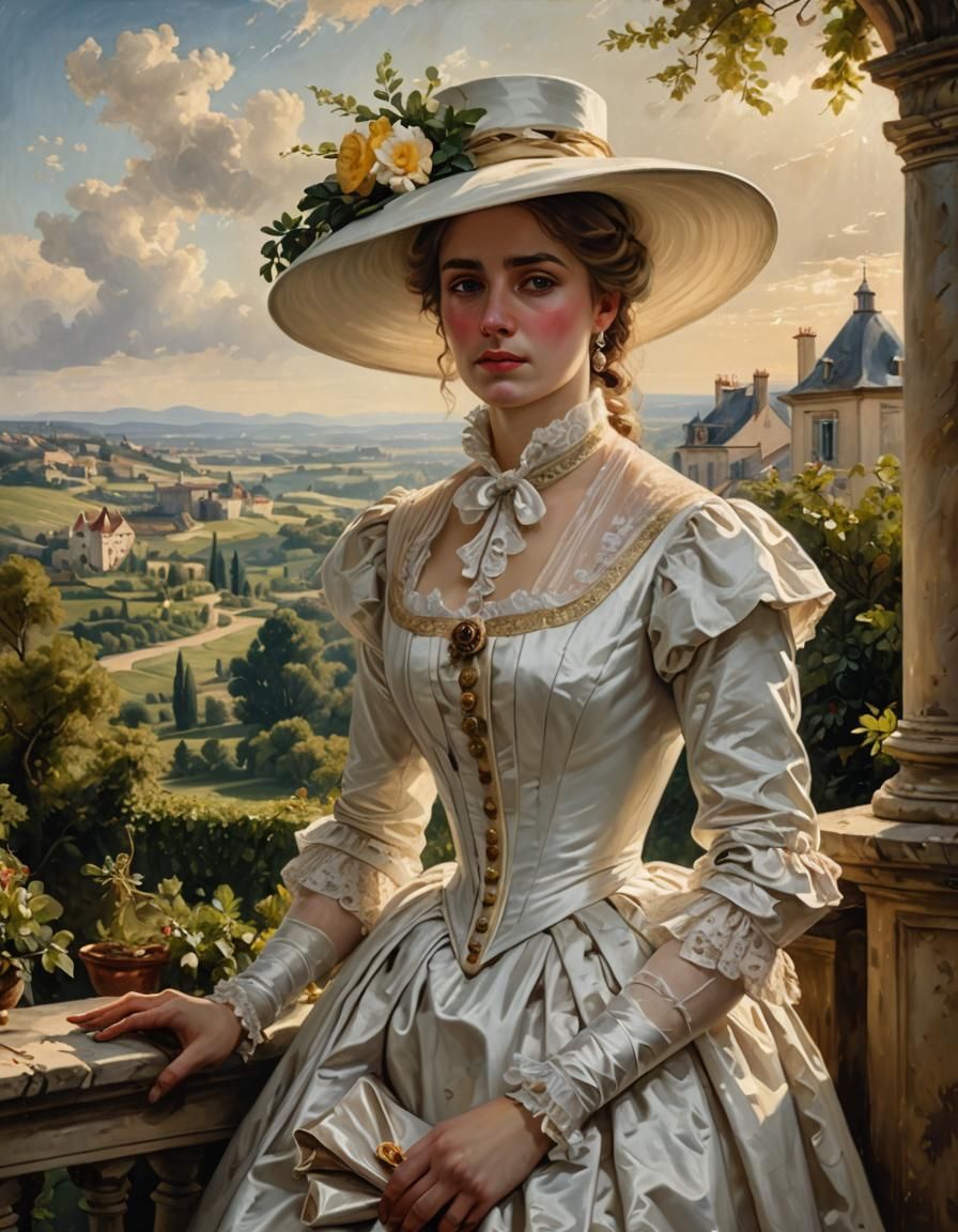 Aristocratic Woman in 19th Century French Villa