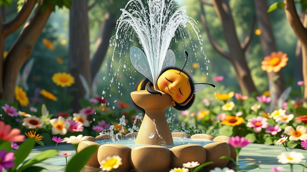 Sleepy Bumblebee in Magical Forest: Pixar Style